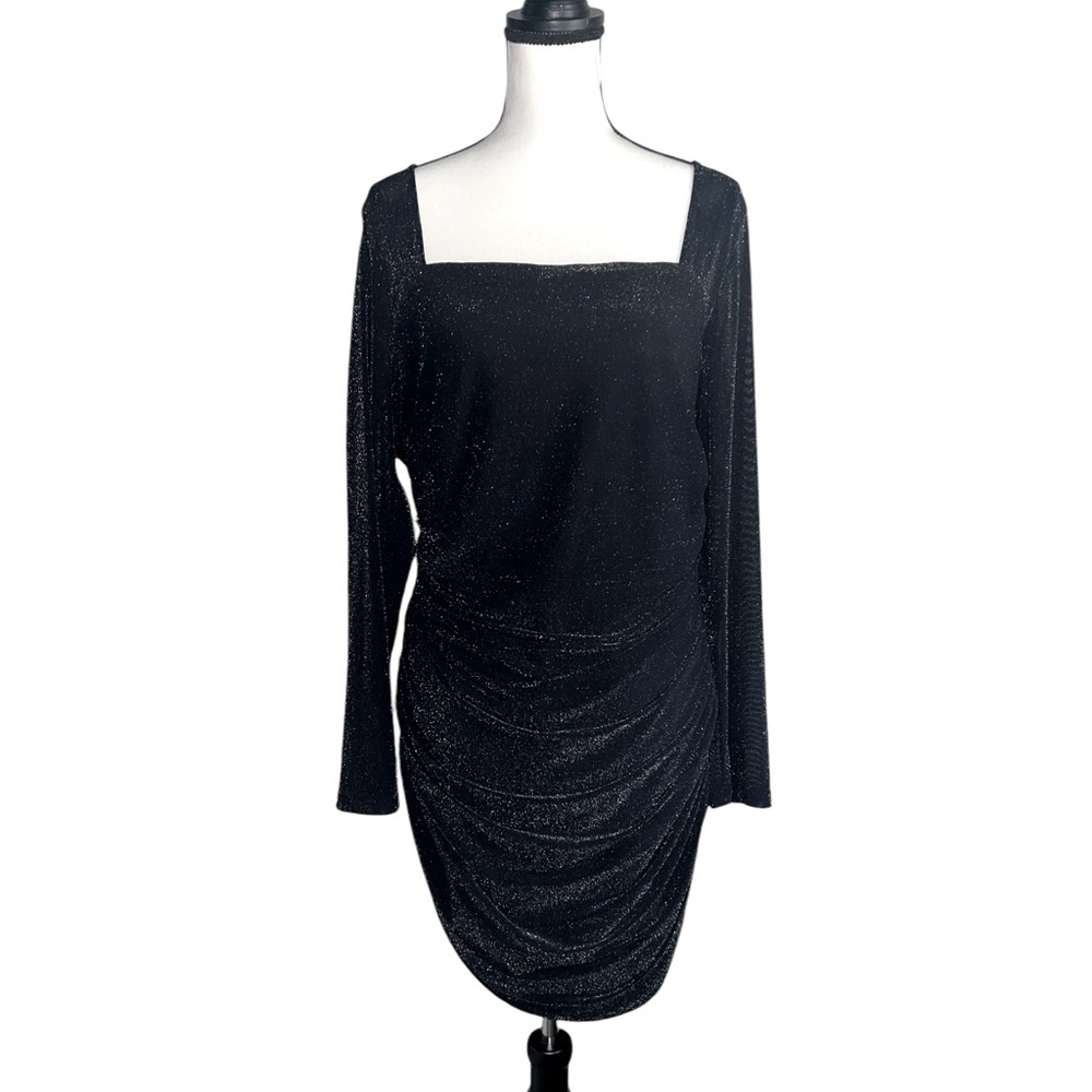 SHEIN BAE Plus Square Neck Glitter Bodycon Dress